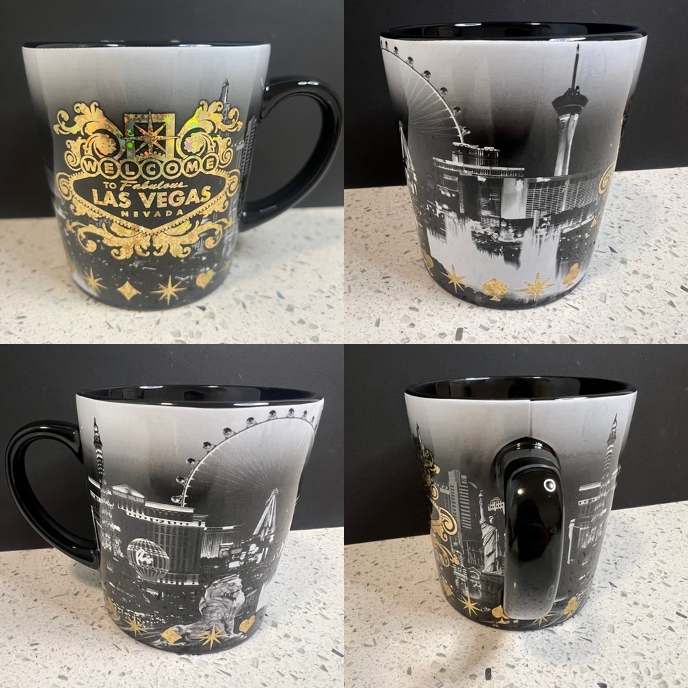 LAS VEGAS Gold Sparkle B&W Cityscape Souvenir Mug | 4.25" x 4" | Like New